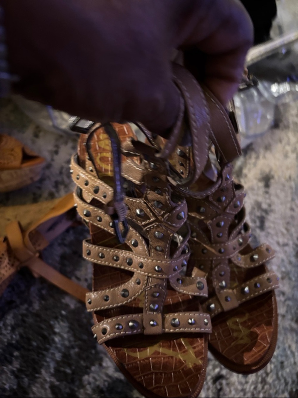 Sam Edelman Cognac Brown Studded Lace-Up Sandals